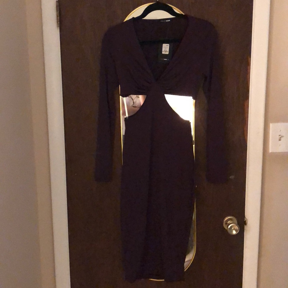Plum Purple Cutout bodycon midi dress